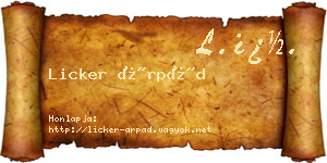 Licker Árpád névjegykártya